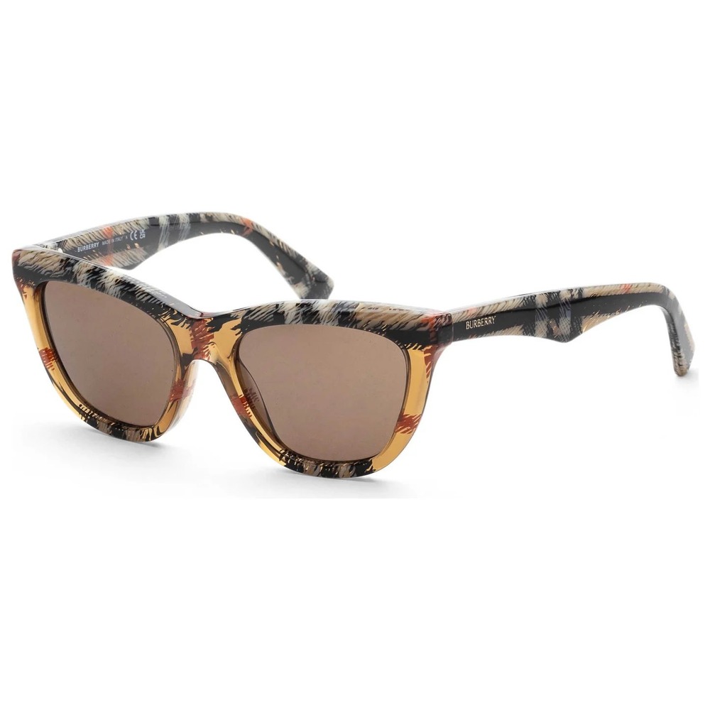 Burberry BE4435‎ Check Sand Cat Eye Sunglasses Dark Brown Lens 53mm